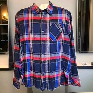 Element Flannel Shirt Button Down Skater Blue Red Plaid Men's Large